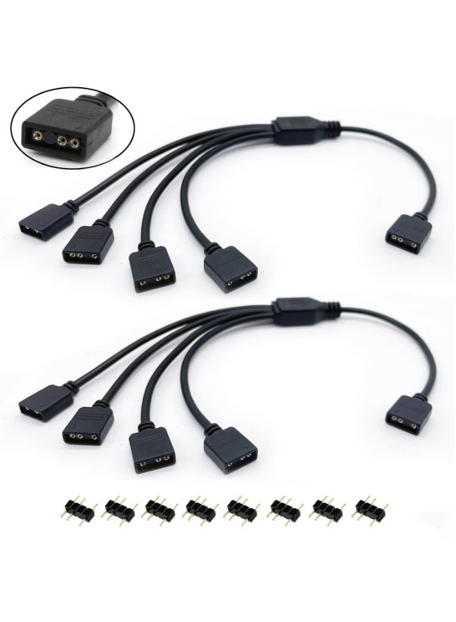 2 Pcs ARGB Splitter Cable, 5V 3Pin Addressable RGB 1 to 4 Splitter Cable, Y-Shaped ARGB Fan Connector and Pc Led Strip Extension Cable, Equipped with 8 Male Pins - Image 1